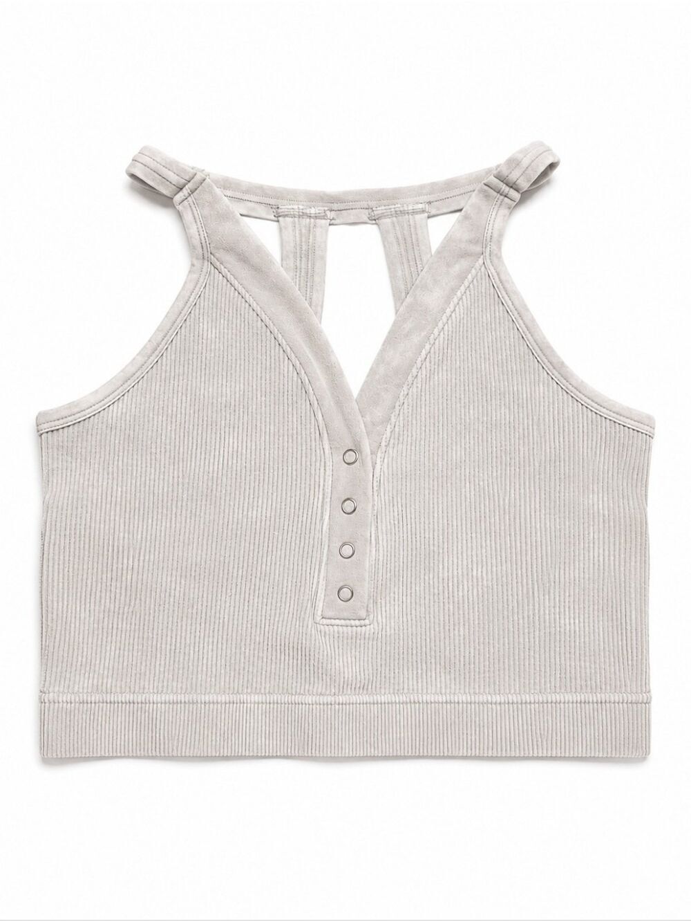 Zenana Outfitters Ribbed Snap Front Brami Crop Tank Light Grey L/XL NWOT